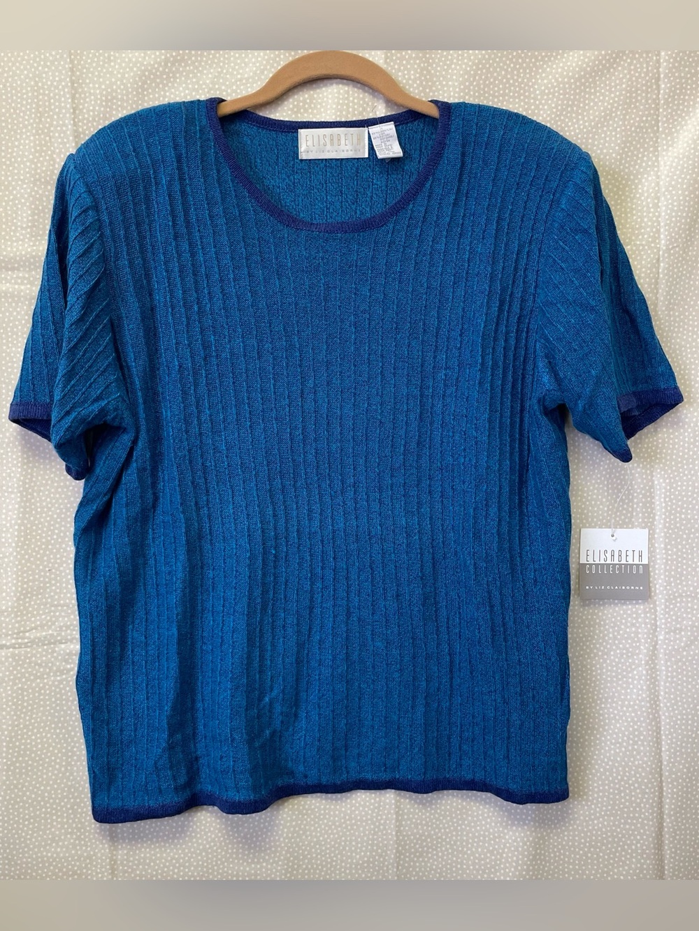 Elisabeth by Liz Claiborne Blue Ribbed Knit Linen Short Sleeve Top Size 1 NWT